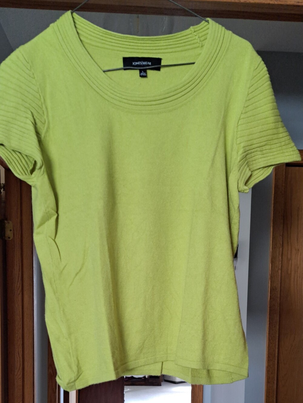 Jones New York Lime Short-Sleeve Ribbed Crewneck Top